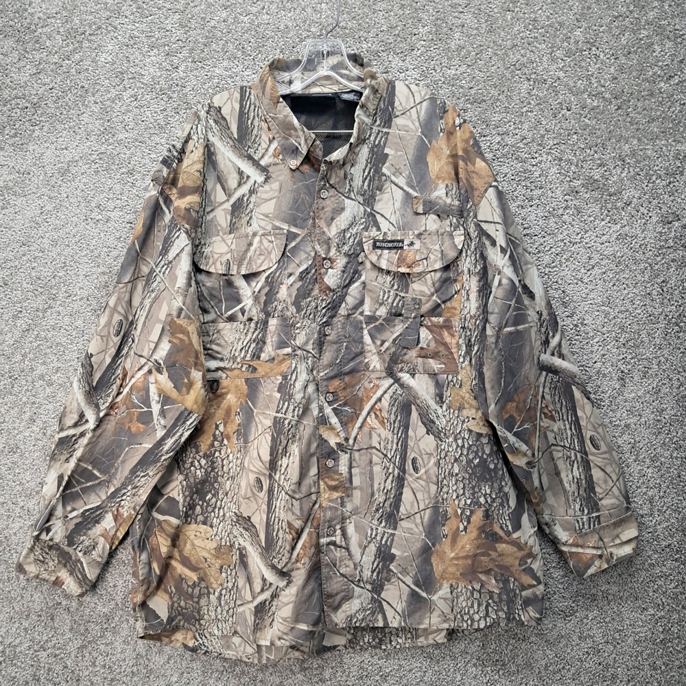 Winchester Mens XL Realtree Hardwoods Camo Button Down‎ Hunting Shirt